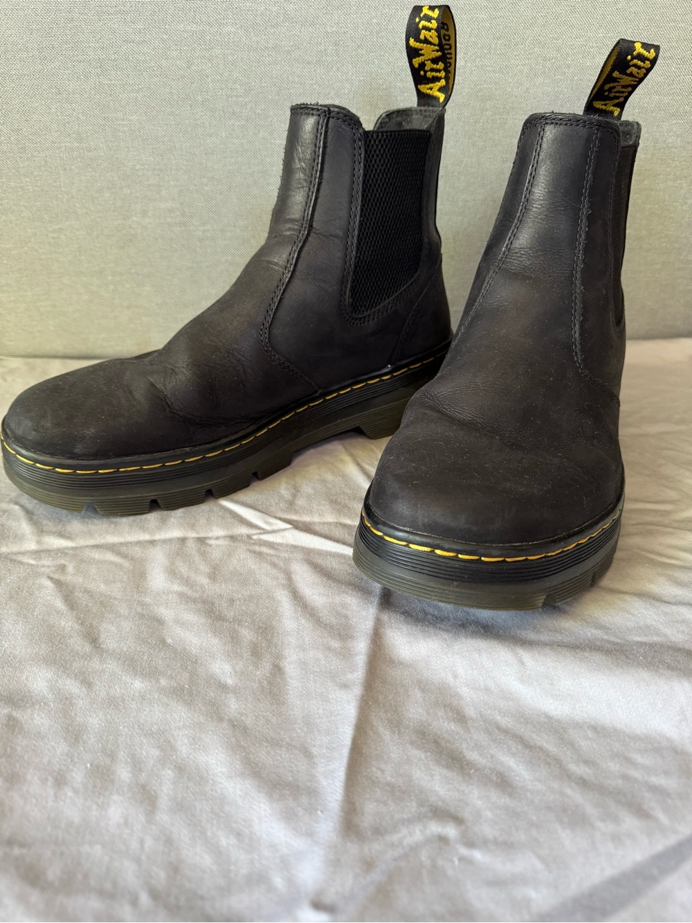 Dr. Martens Black Chelsea Combat Boots with Yellow Stitching